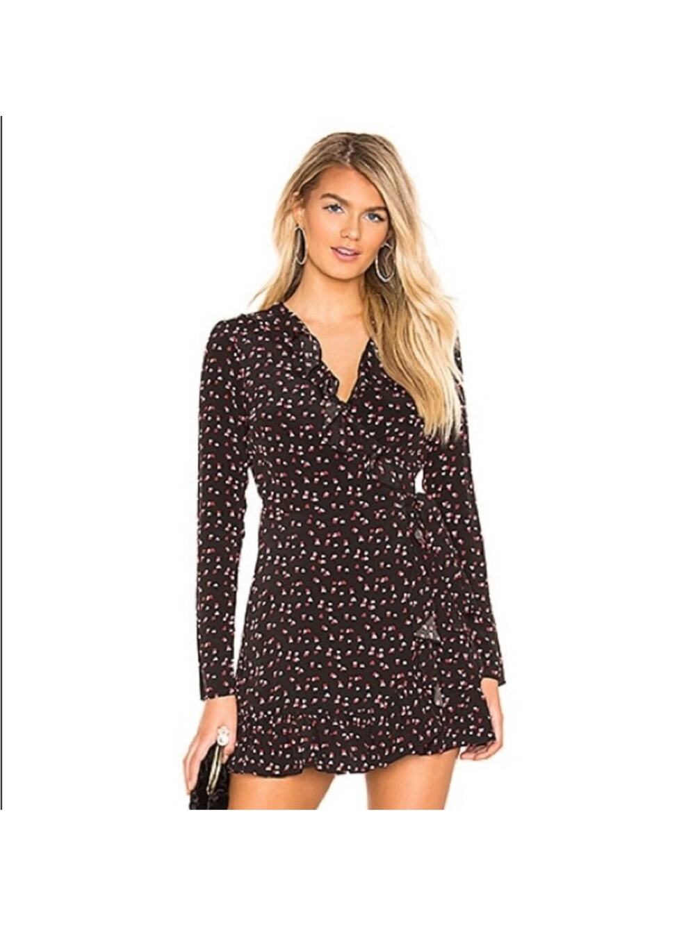 Lovers + Friends Flynn Wrap Mini Dress Lil Hearts Valentine's Ruffle XS